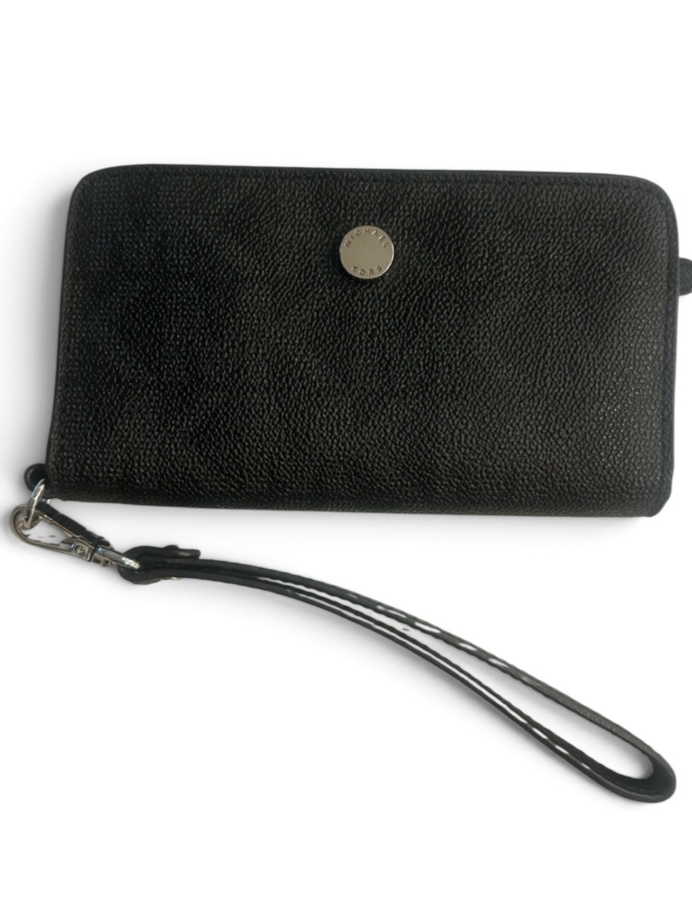 Very Good Condition Michael Kors Wristlet Designer Medium Black Gray Silver Hard